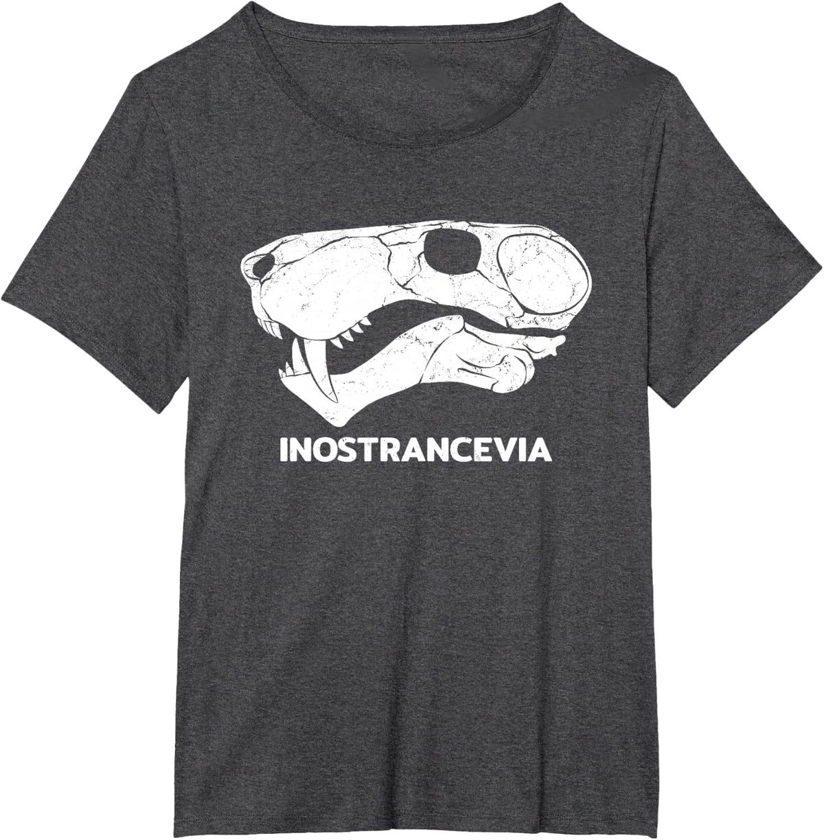Inostrancevia Skull Fossil T-Shirt - Dark Heather Grey