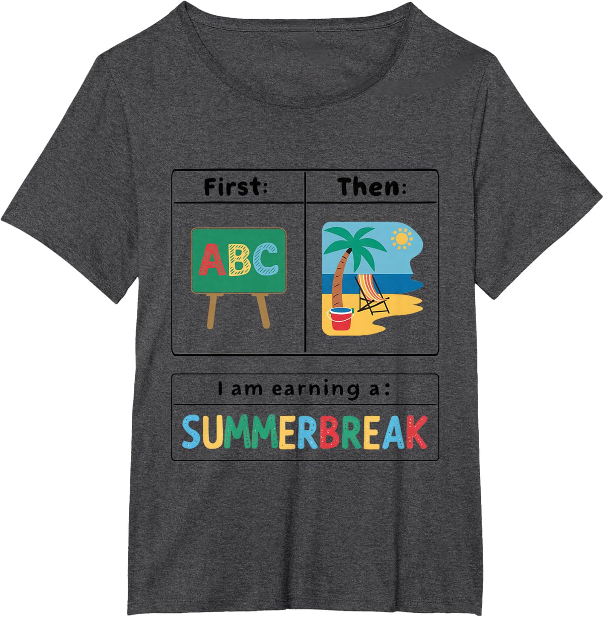First Teach Then Beach Teacher T-Shirt Tee for Last Day of School Summer Break - Dark Heather Grey
