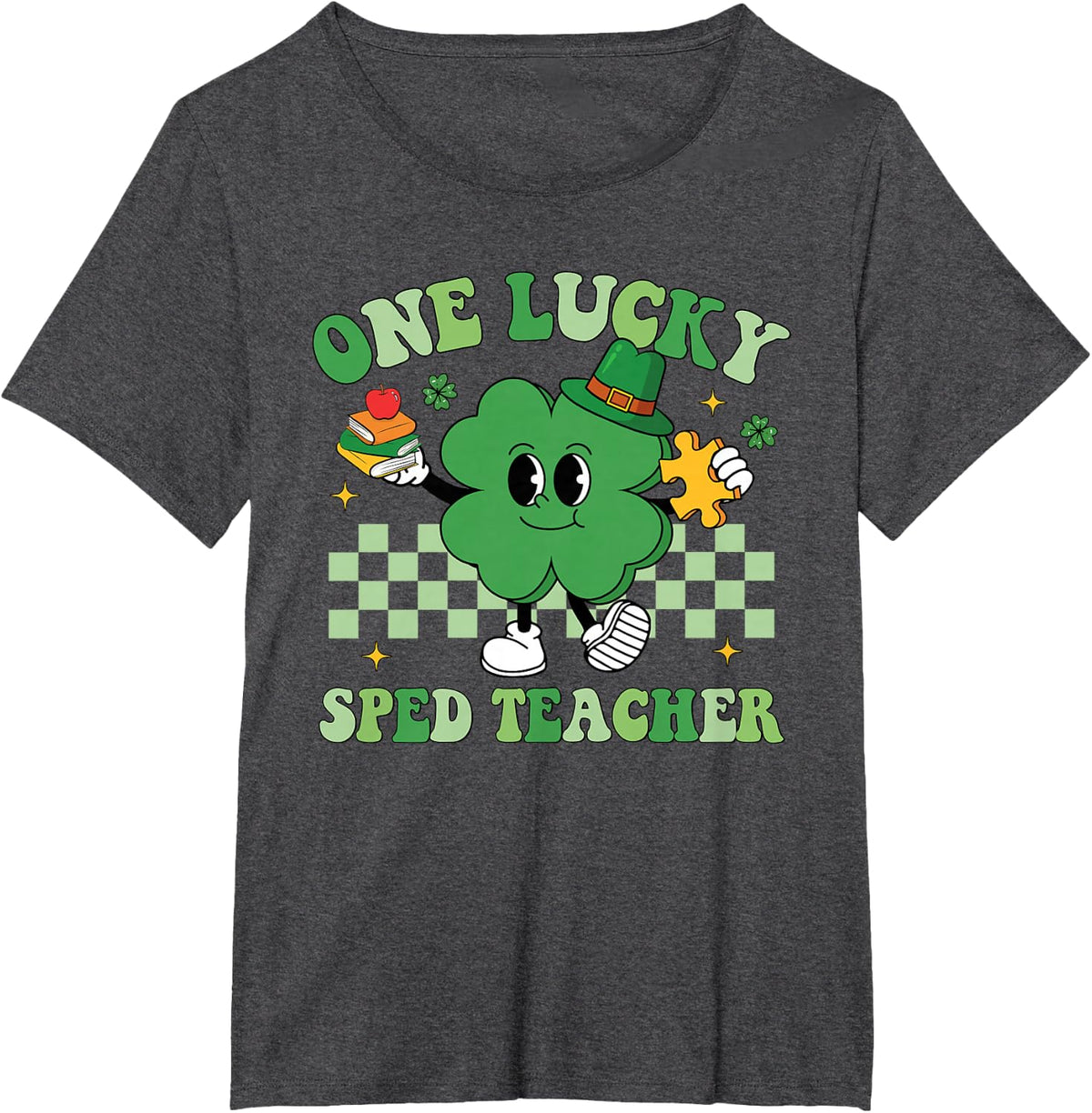 Groovy One Lucky SPED Teacher Shamrock Patrick's Day T-Shirt - Dark Heather Grey