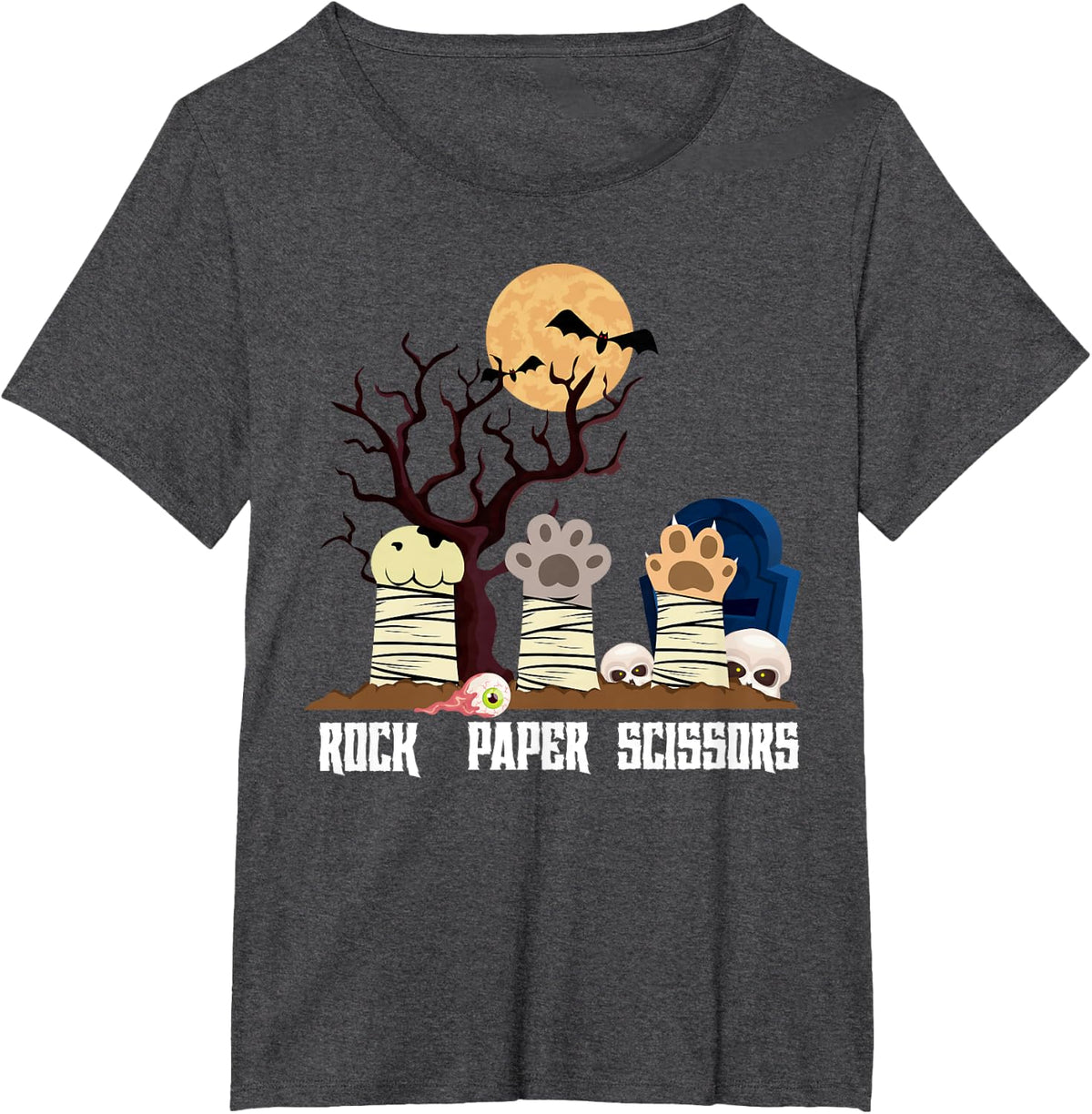 Rock Paper Scissors Animal Meme Halloween Zombie Cat Men Women Kids T-Shirt - Dark Heather Grey