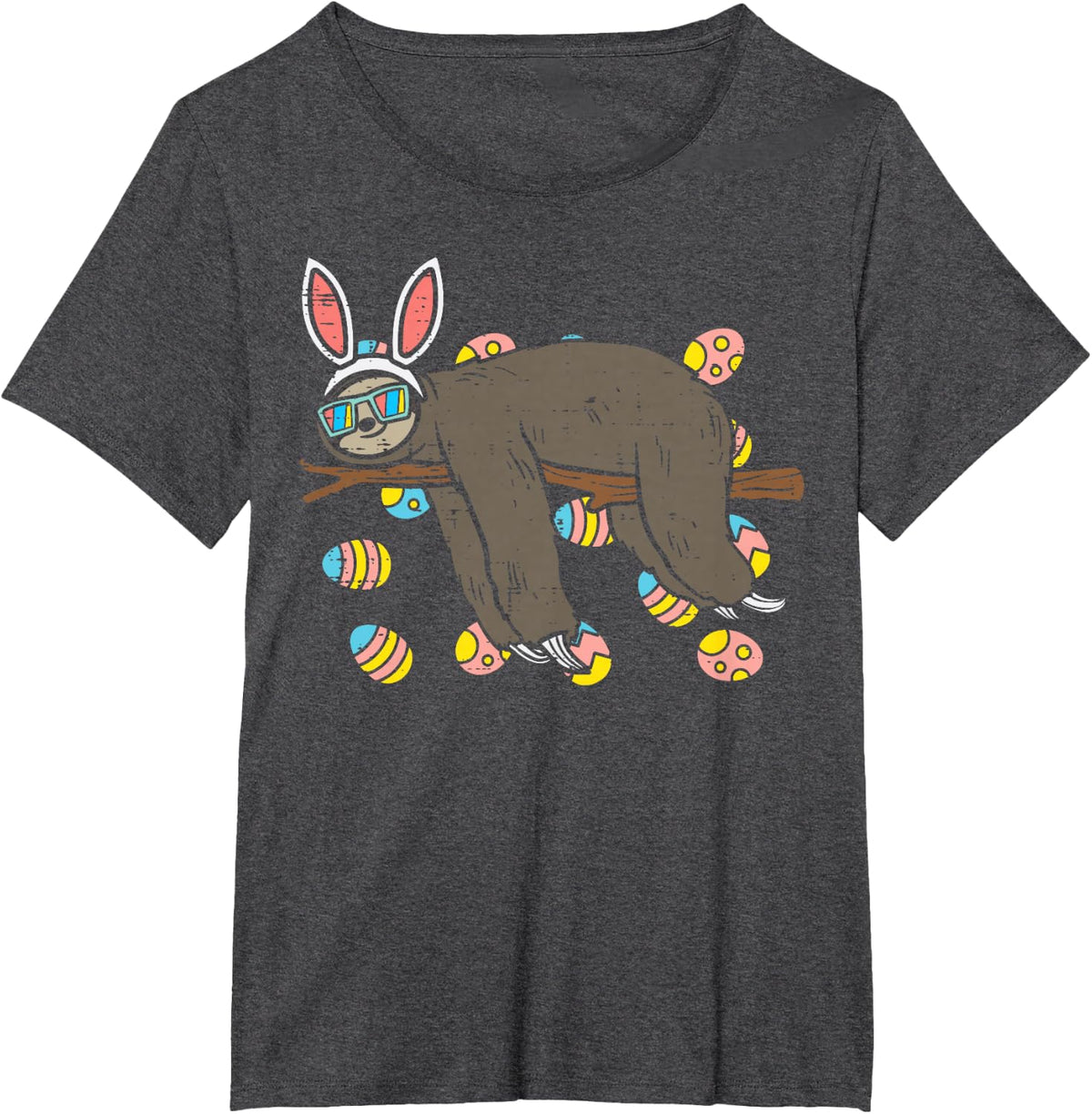 Sloth Bunny Ears Glasses Eggs Lazy Easter Day Animal Lover T-Shirt - Dark Heather Grey