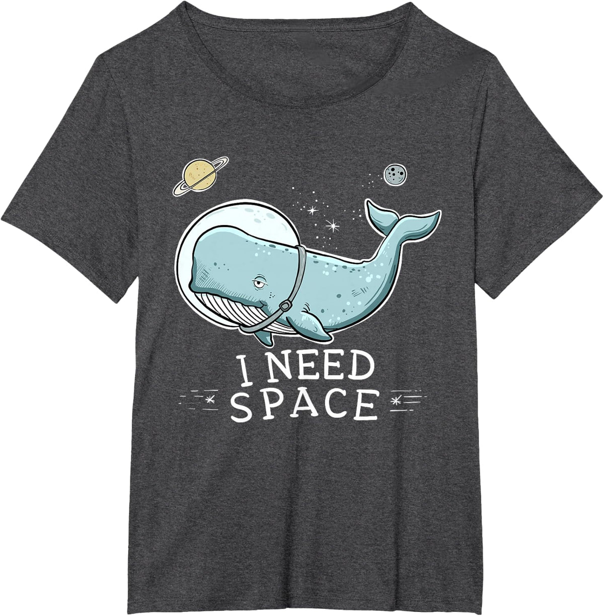 I Need Space Whale Astronaut Cartoon Design T-Shirt - Dark Heather Grey