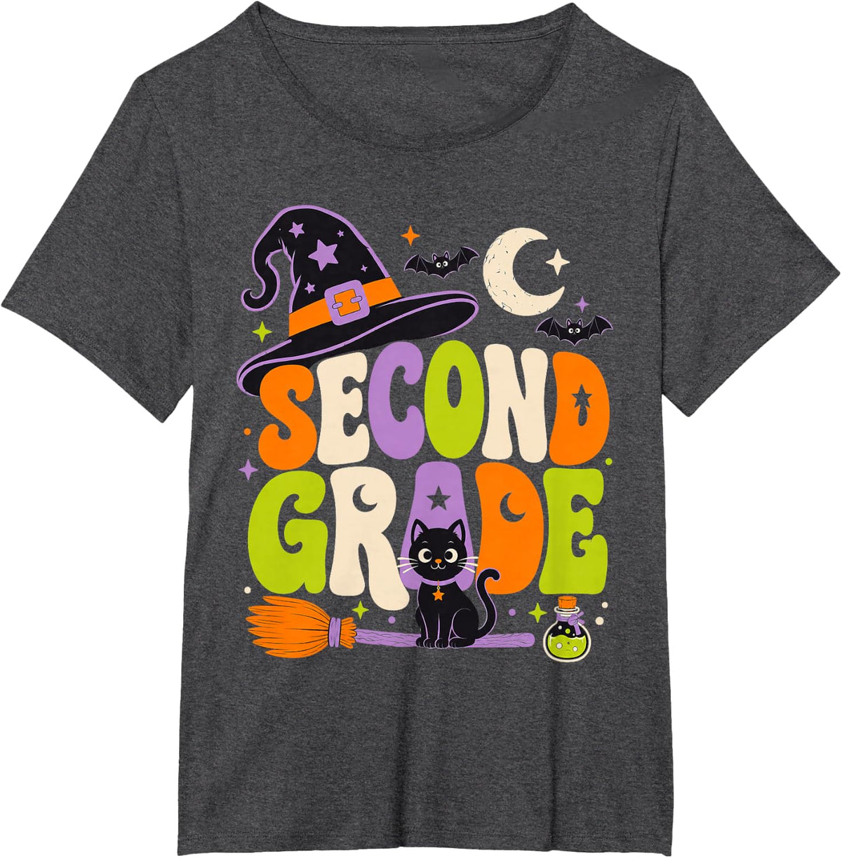 2nd Grade Funny Halloween Witch Teacher Kids Second Grade T-Shirt - Dark Heather Grey
