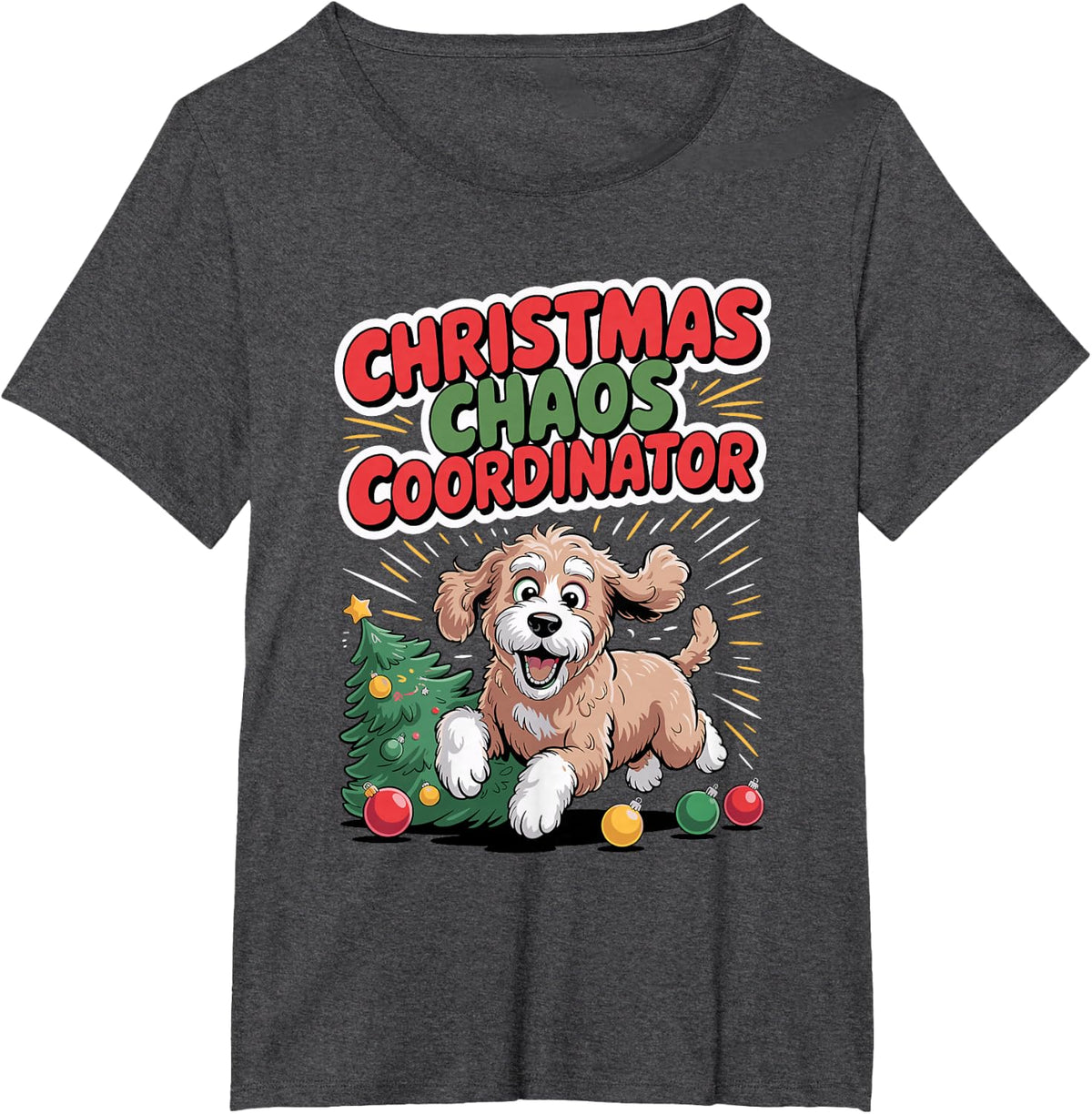 Christmas Chaos Coordinator Xmas Puppy Funny Goldendoodle T-Shirt - Dark Heather Grey