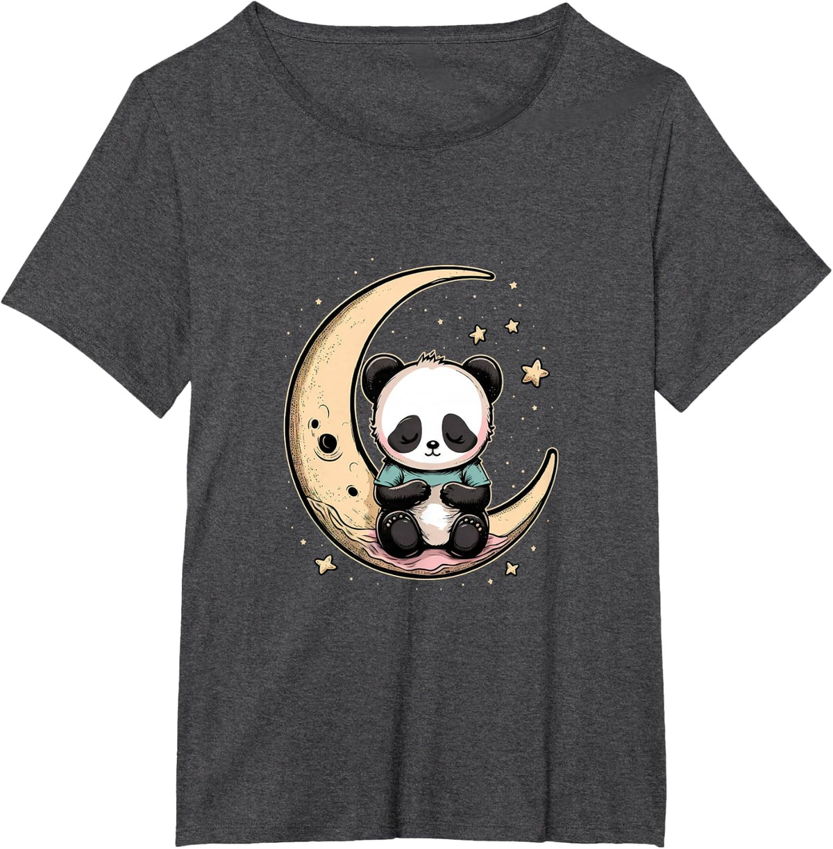 Moon Panda Bear Sitting in Crescent Moon Kawaii T-Shirt - Dark Heather Grey
