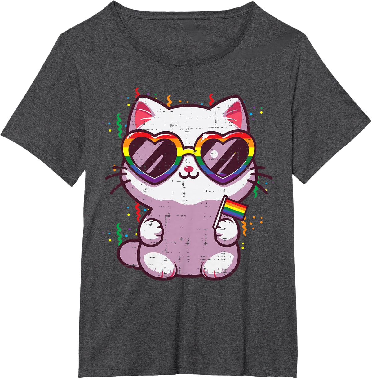 Gay Pride Month Cat Kitten LGBTQ Ally Rainbow Flag Men Women T-Shirt - Dark Heather Grey