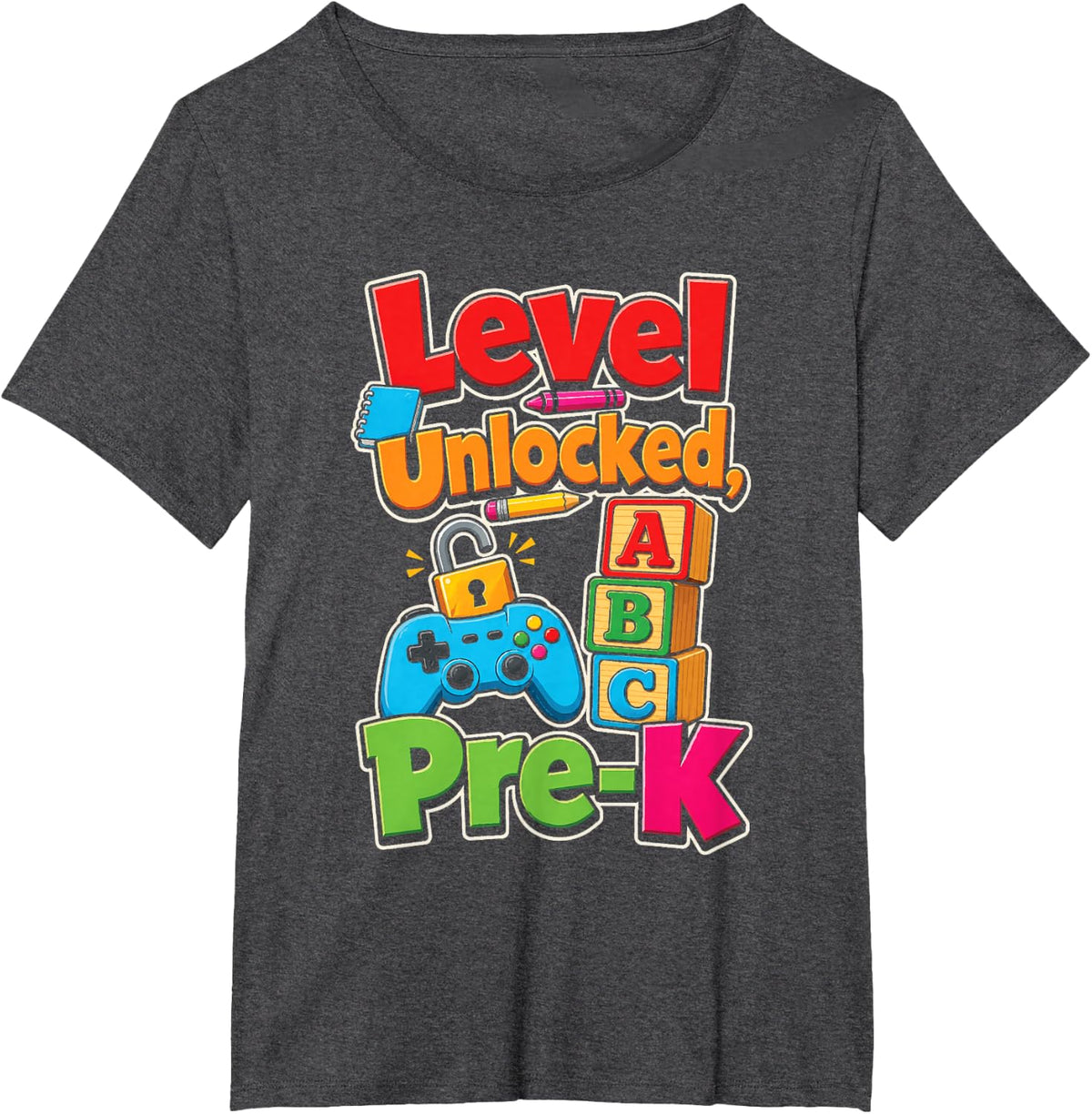 Pre-K Level Unlocked First Day of Preschool Gamer Kids T-Shirt - Dark Heather Grey