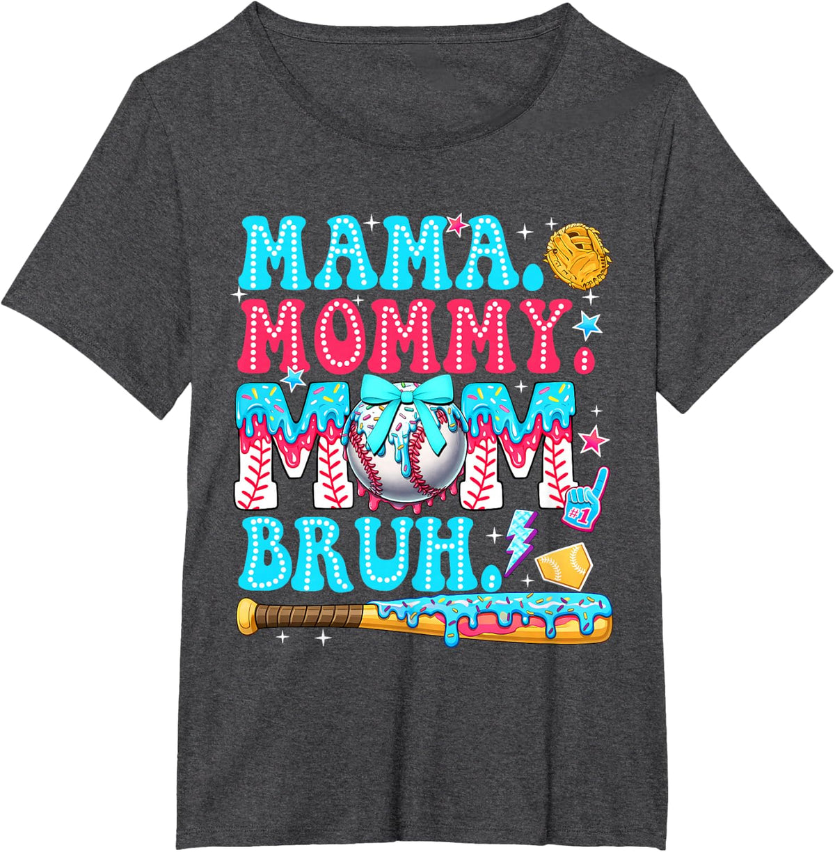 Mama Mommy Mom Bruh Mother's Day Baseball Drip Ice Cream T-Shirt - Dark Heather Grey