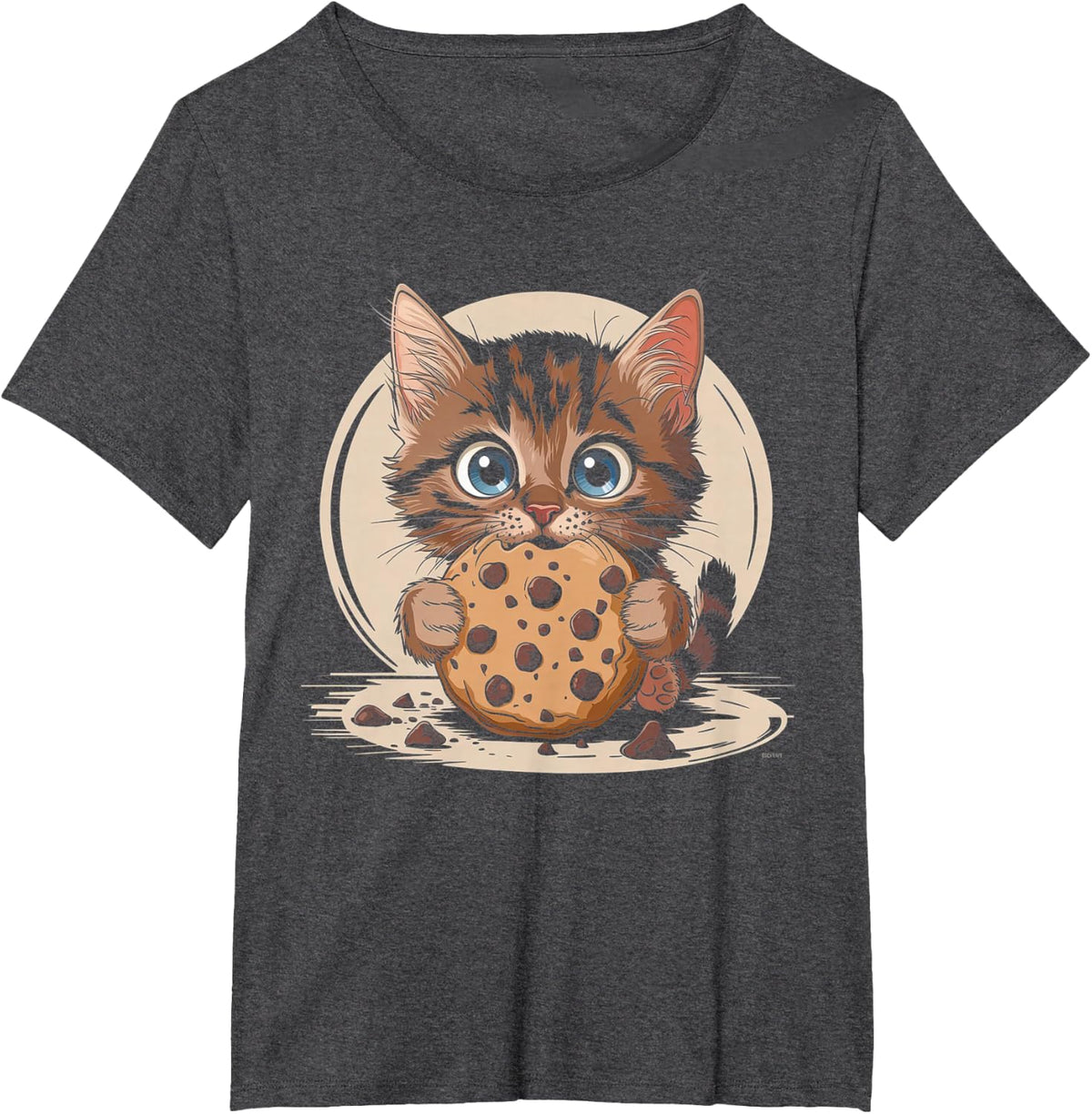 Funny Cat Eating Chocolate Chip Cookie Cute Cat Cookie Lover T-Shirt - Dark Heather Grey