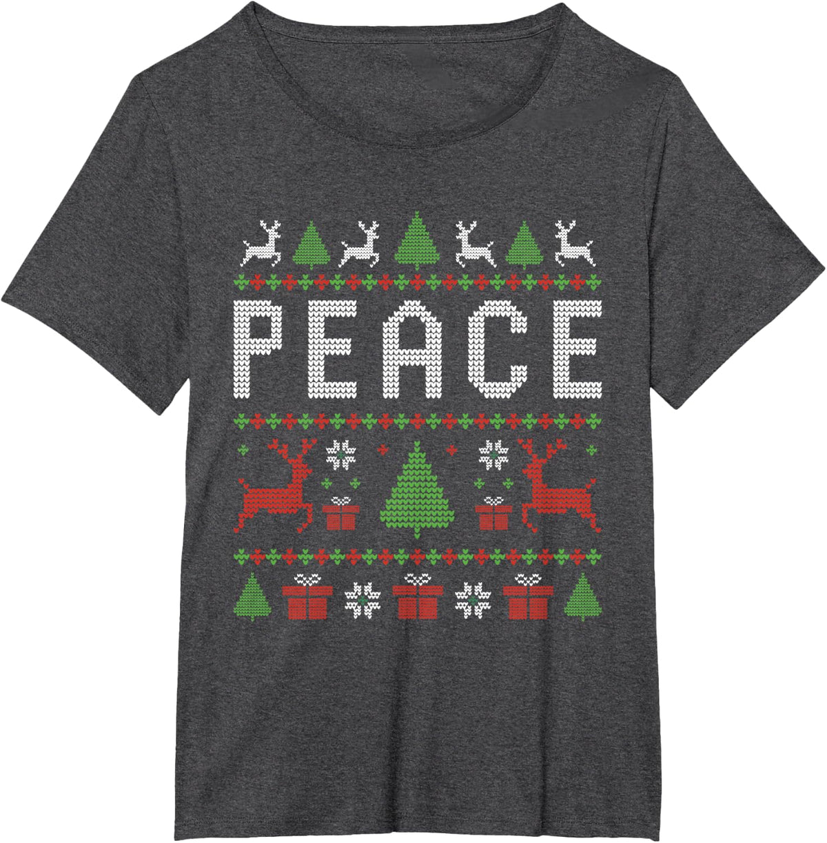 Peace I Come in Peace Couple Matching Ugly Christmas T-Shirt - Dark Heather Grey