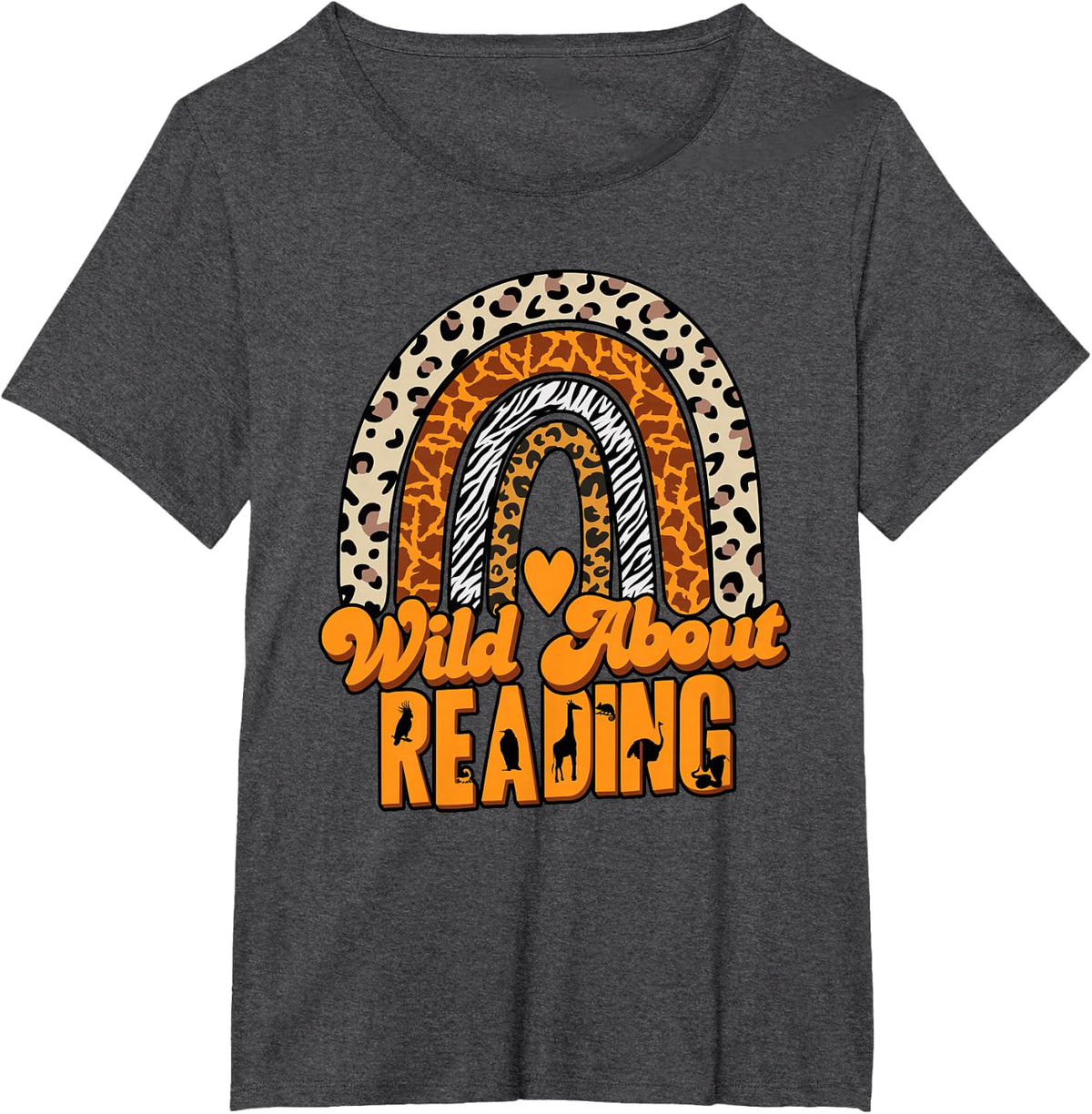 Wild About Reading Books Teacher Leopard Rainbow T-Shirt - Dark Heather Grey