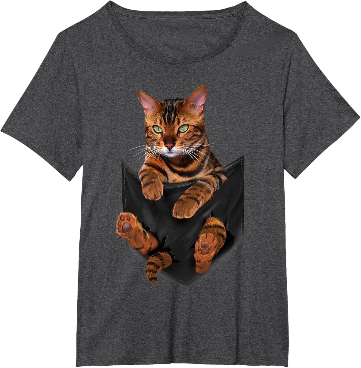 Cat Tiger-Print Pocket T-Shirt Tee Gifts - Dark Heather Grey