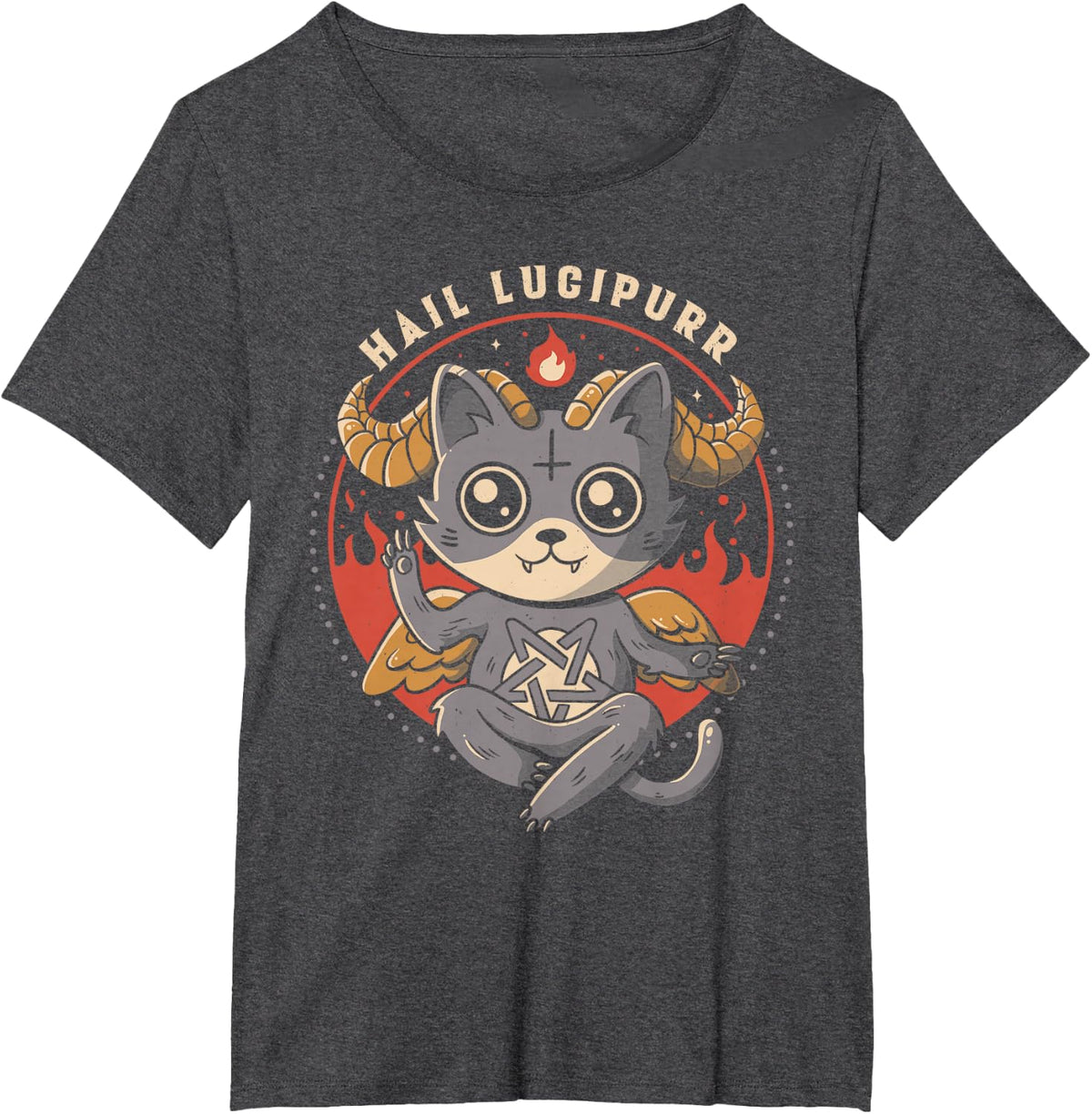 Hail Lucipurr Devil Cat Lover Pentagram Satan Cute Baphomet T-Shirt - Dark Heather Grey