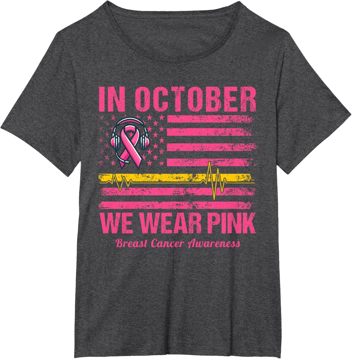 Dispatcher Breast Cancer Awareness In October We Wear Pink T-Shirt - Dark Heather Grey