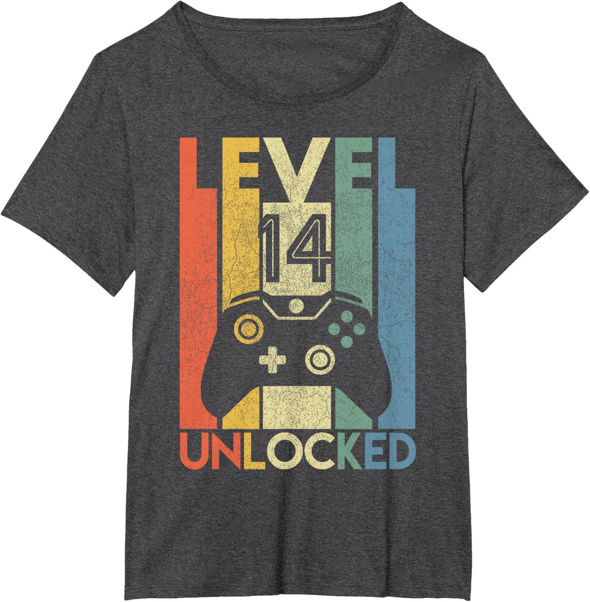 Level 14 Unlocked Shirt Funny Video Gamer 14th Birthday Gift T-Shirt - Dark Heather Grey