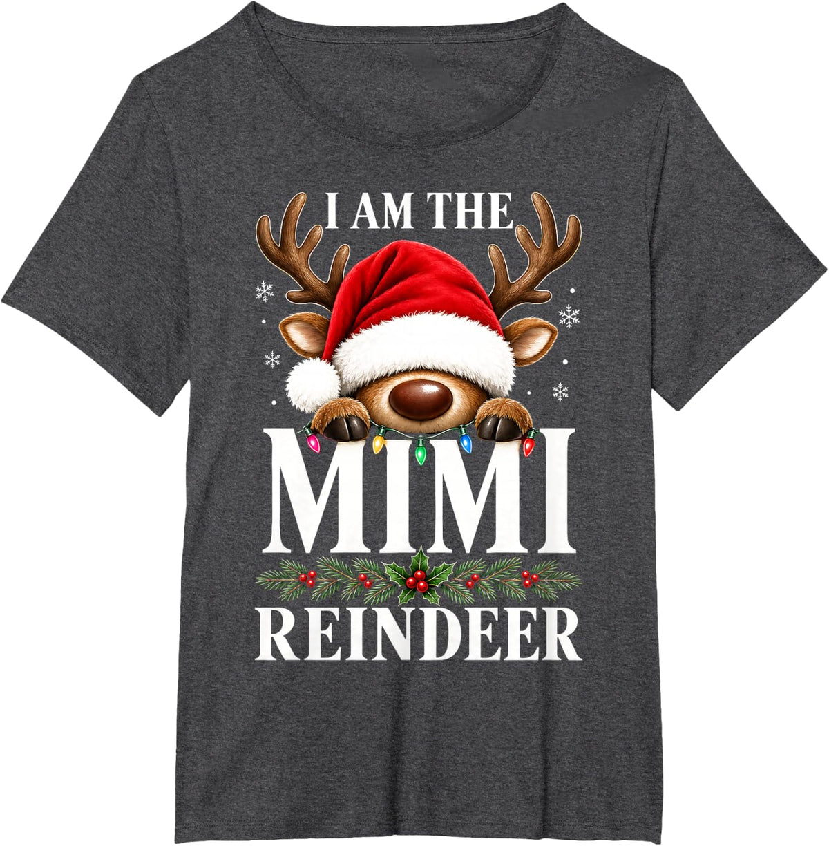 I Am The Mimi Reindeer Grandma Xmas Lights Christmas T-Shirt - Dark Heather Grey