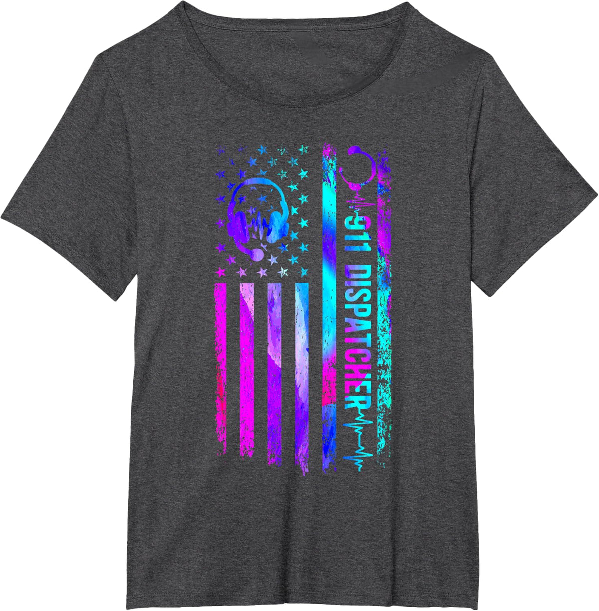 911 Dispatcher Shirt Thin Gold Yellow Line American Flag Tees T Shirts for Men Women - Dark Heather Grey