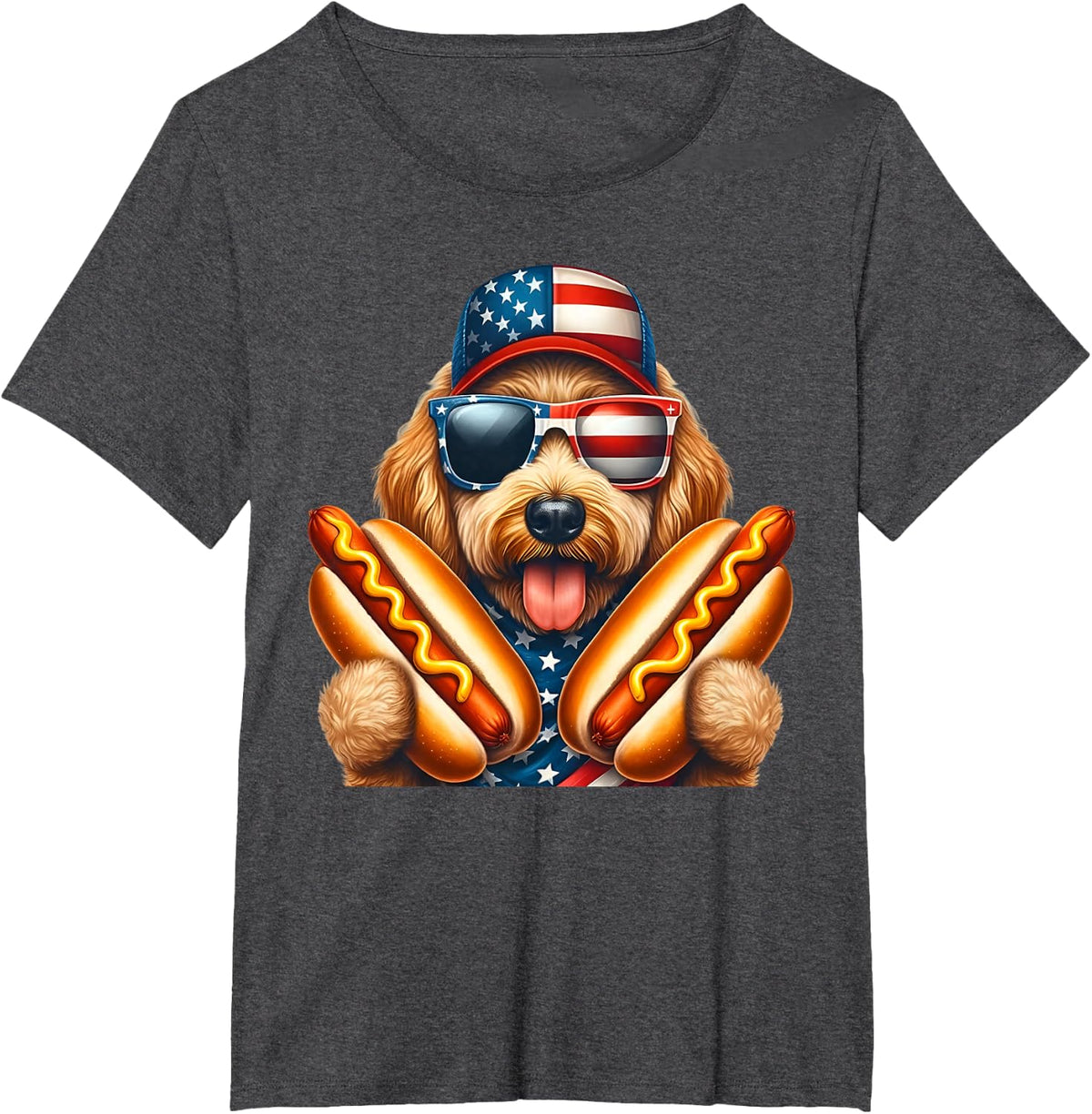 Goldendoodle 4th of july Hotdog Patriotic Golden Doodle Dog T-Shirt - Dark Heather Grey