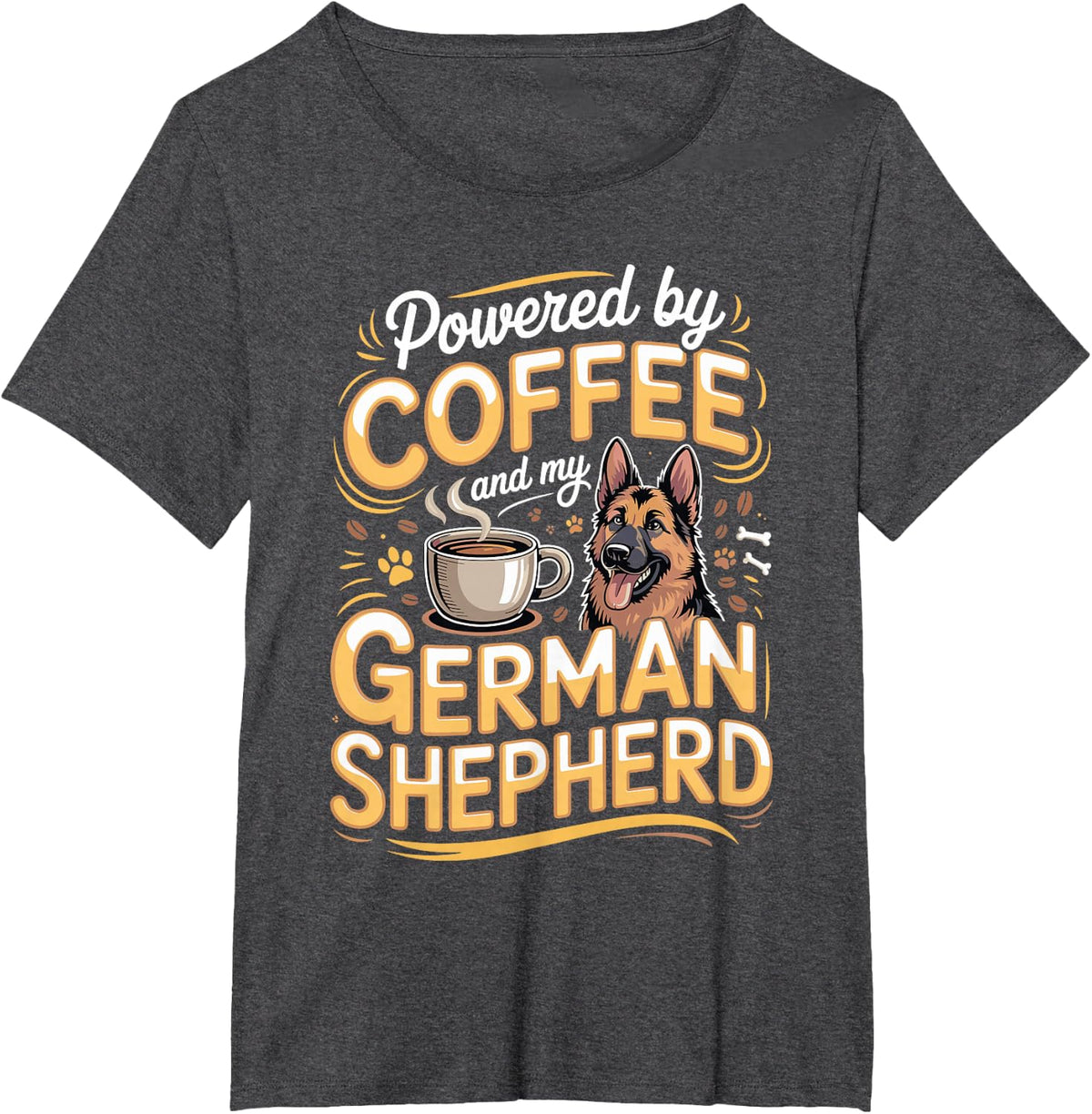 Powered by Coffee and My German Shepherd GSD T-Shirt - Dark Heather Grey