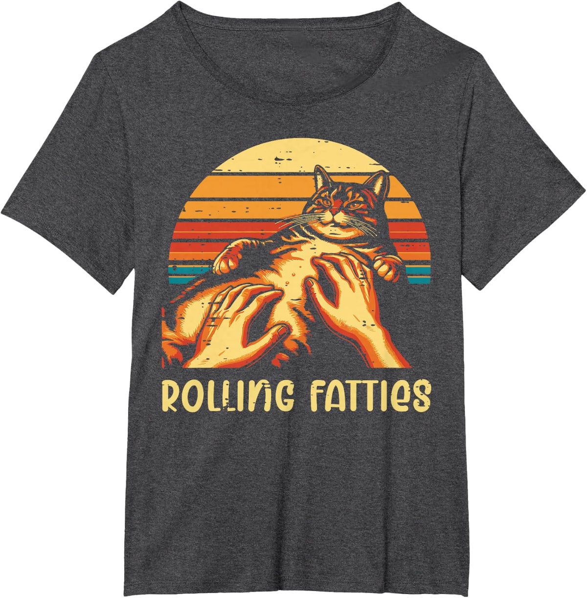 Fat Cat Rolling Fatties Funny Kitten Kitty Men Women Kids T-Shirt - Dark Heather Grey