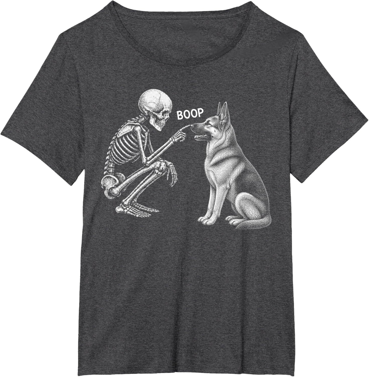 Skeleton Boop German Shepherd Dog Nose Vintage Halloween T-Shirt - Dark Heather Grey