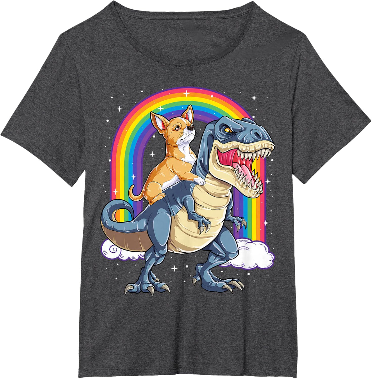Chihuahua Riding Dinosaur T-rex Gifts Boys Kids Rainbow T-Shirt - Dark Heather Grey