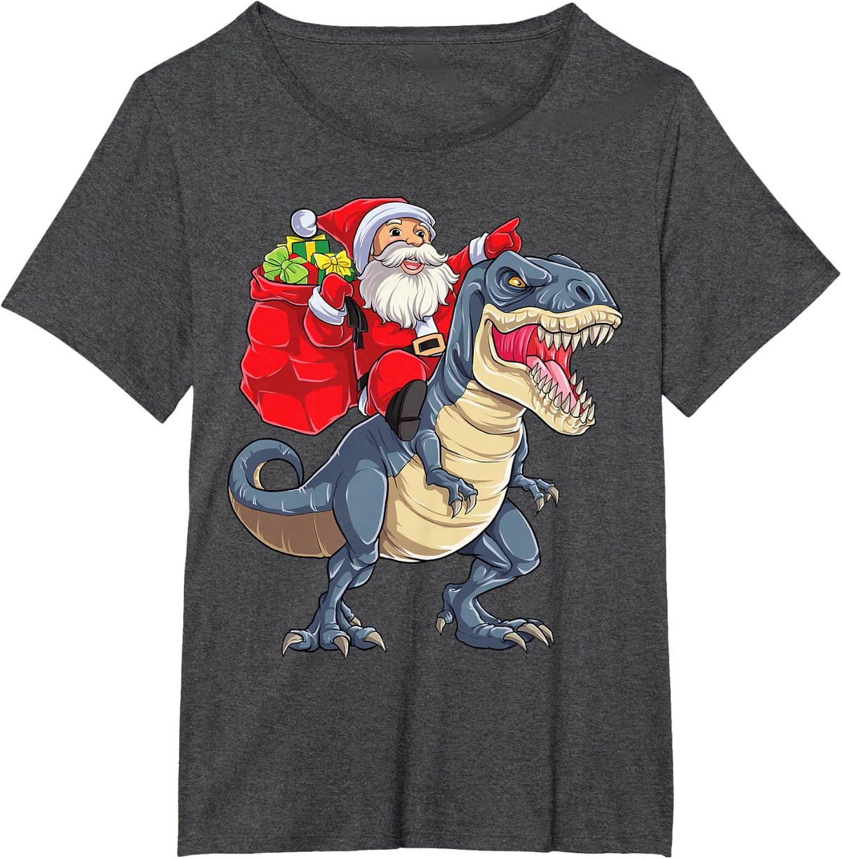 Dinosaur T rex Christmas Santa Boys Men Girls Xmas Squad T-Shirt - Dark Heather Grey