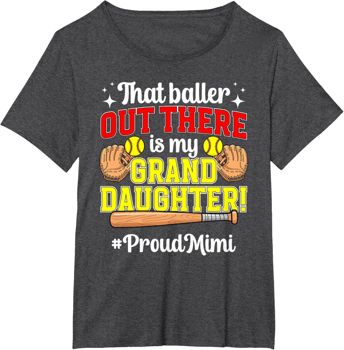 Proud Mimi of A Softball Player Mimi Softball Mimi Grandma T-Shirt - Dark Heather Grey