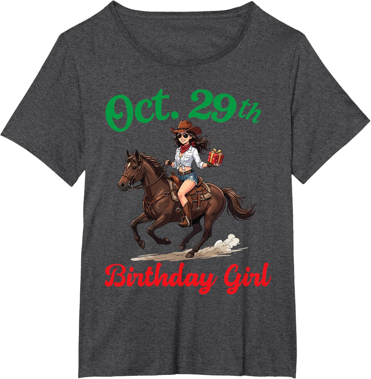 Born On October 29th Happy Birthday to Me Girl Riding Horse T-Shirt - Dark Heather Grey