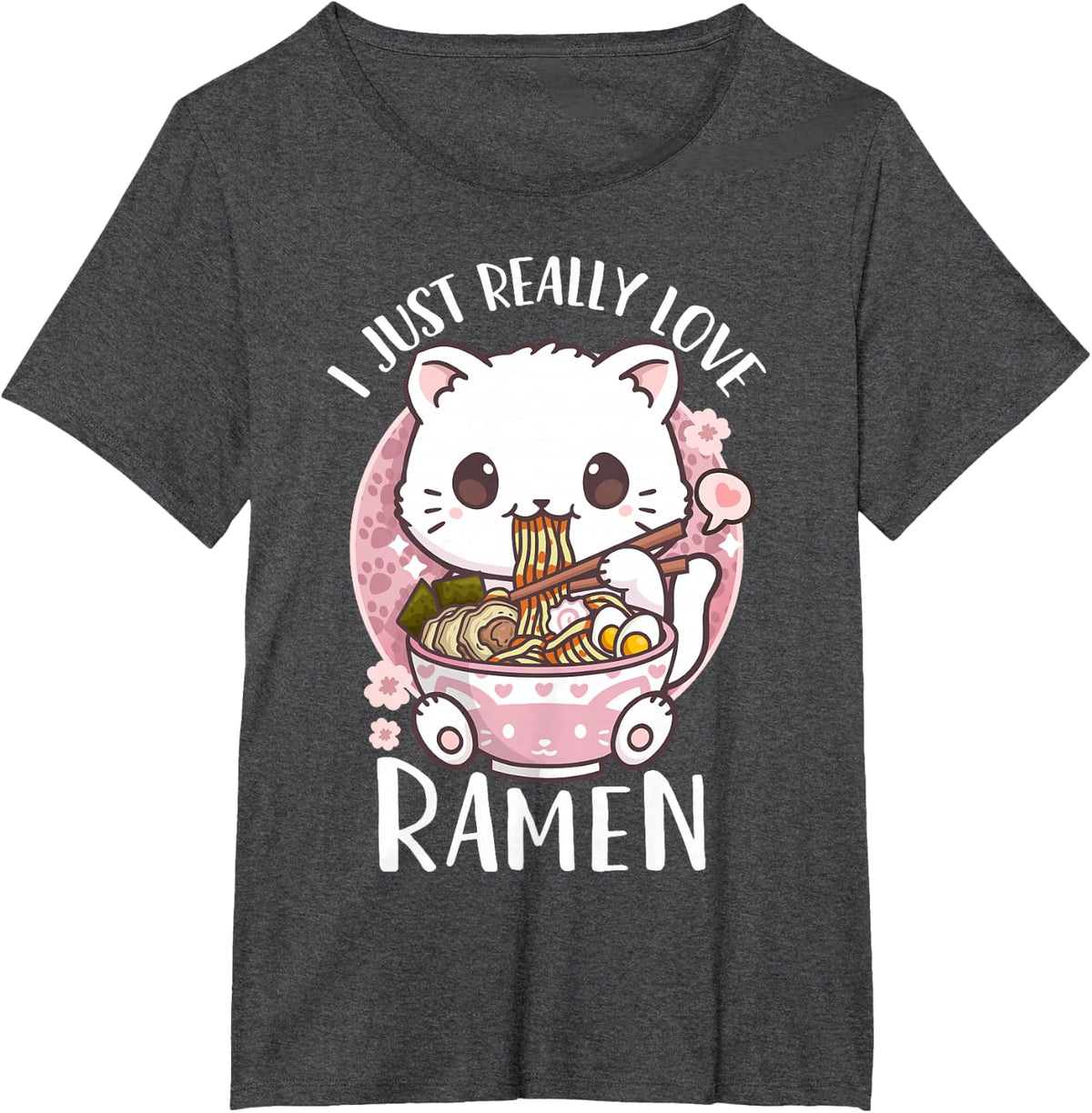 Ramen Cat Anime I Just Really Love Ramen T-Shirt - Dark Heather Grey
