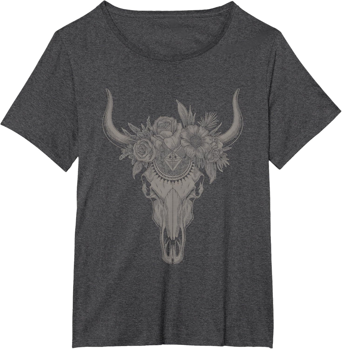 Western Cow Skull Vintage Boho Bull Skull Western Country T-Shirt - Dark Heather Grey