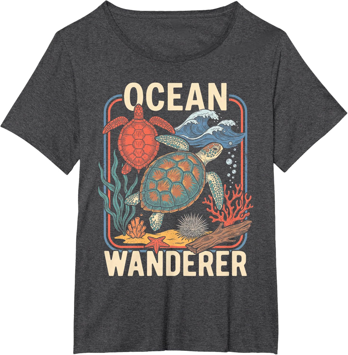 Sea Turtle Ocean Marine Vintage Poster T-Shirt - Dark Heather Grey