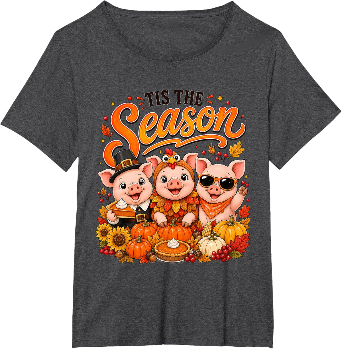 Tis The Season Thanksgiving Goat Pumpkin Costume T-Shirt - Dark Heather Grey