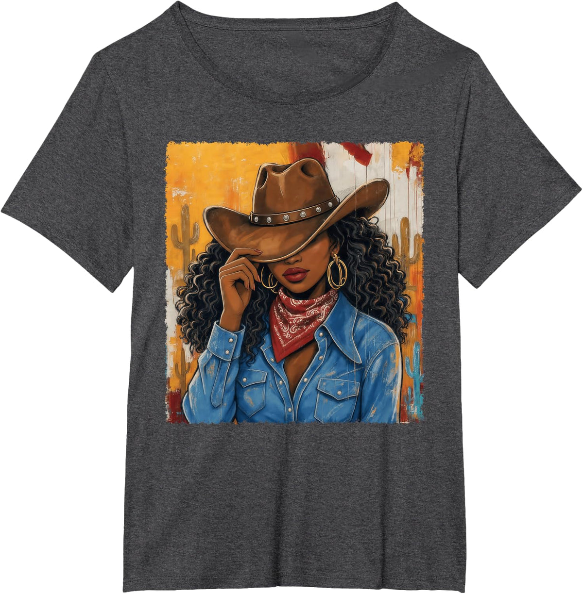 Western Country African American Black Cowgirl Afro Women T-Shirt - Dark Heather Grey