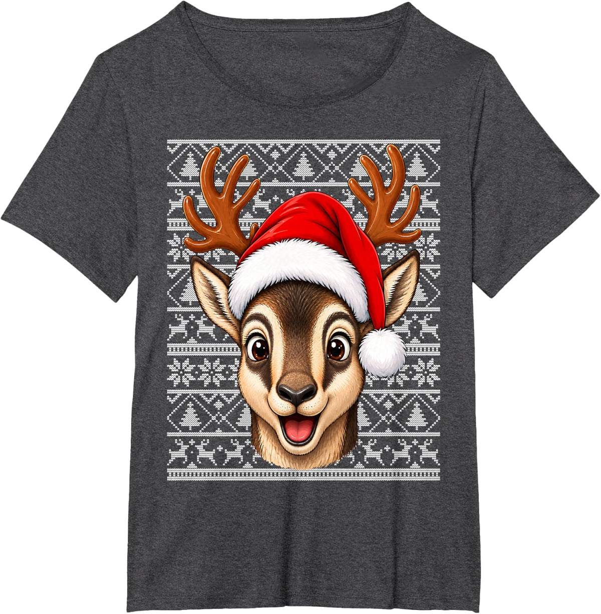 Chamois Goat Christmas Santa Hat Ugly Sweaters Xmas T-Shirt - Dark Heather Grey
