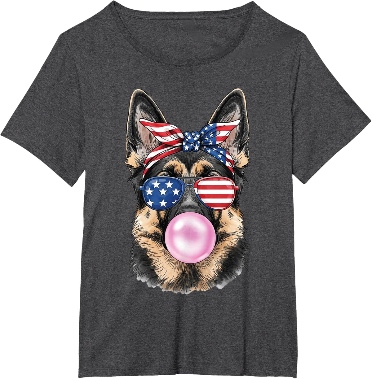 Patriotic German Shepherd Dog American Flag 4th of July Girl T-Shirt - Dark Heather Grey