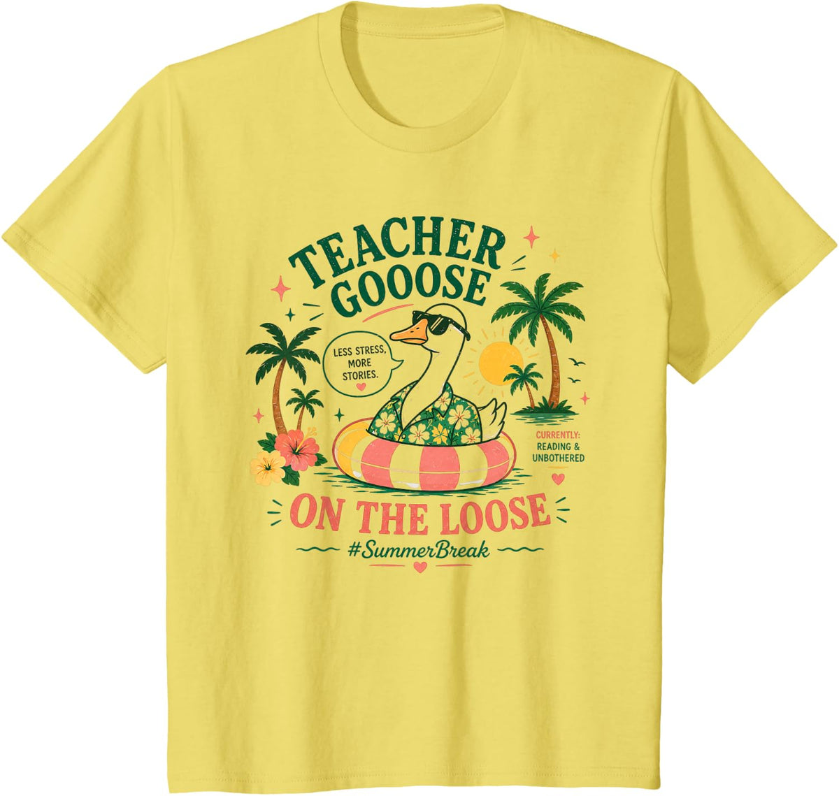 Teacher Goose On Loose Shirt Funny Reading Teacher T-Shirts for Women Men Tees Summer Break - Lemon Yellow