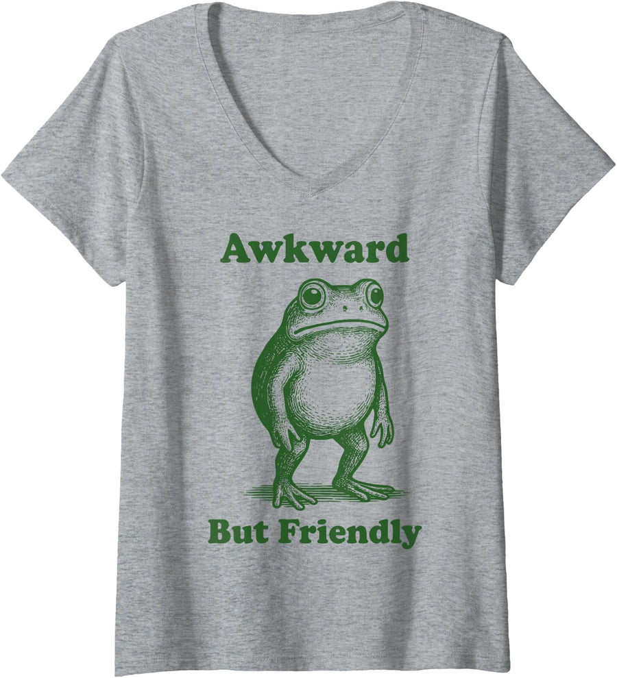 Women's Awkward But Friendly V-Neck T-Shirt - Heather Grey