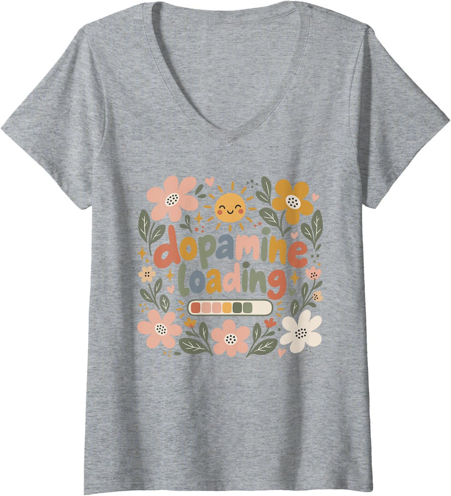 Women's Dopamine Loading ADHD Brain Neurodivergent Humor V-Neck T-Shirt - Heather Grey