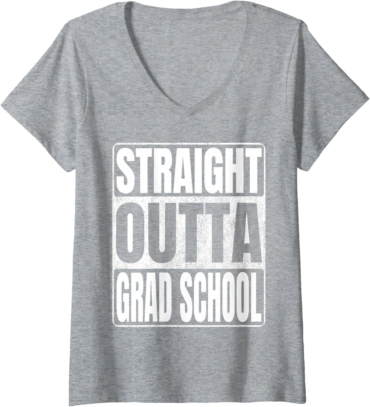 Women's Straight Outta Grad School Graduate Class 2026 Grad School V-Neck T-Shirt - Heather Grey