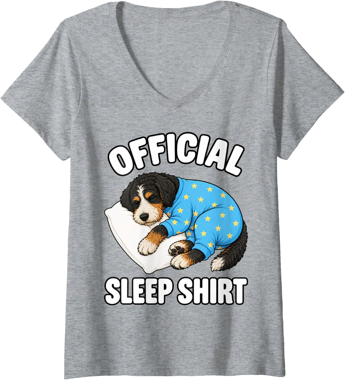 Women's Bernedoodle Sleeping in Pajamas Official Sleepshirt Cute V-Neck T-Shirt - Heather Grey