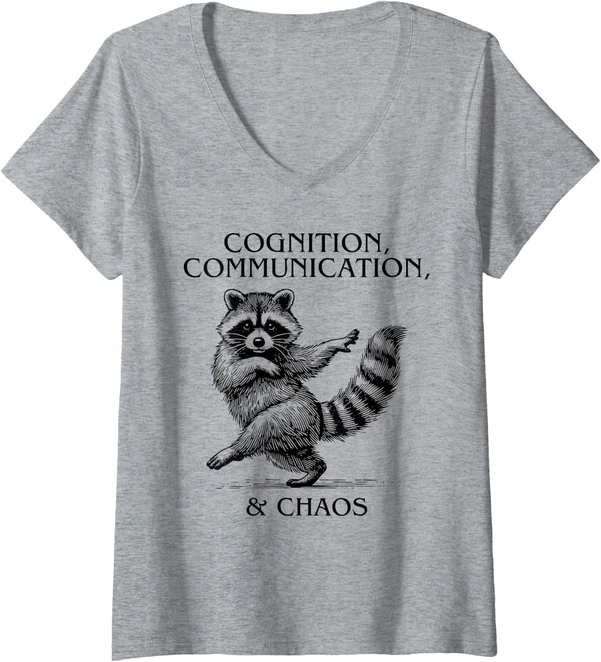 Women's Cognition Communication & Chaos Raccoon SLP Speech Therapist V-Neck T-Shirt - Heather Grey