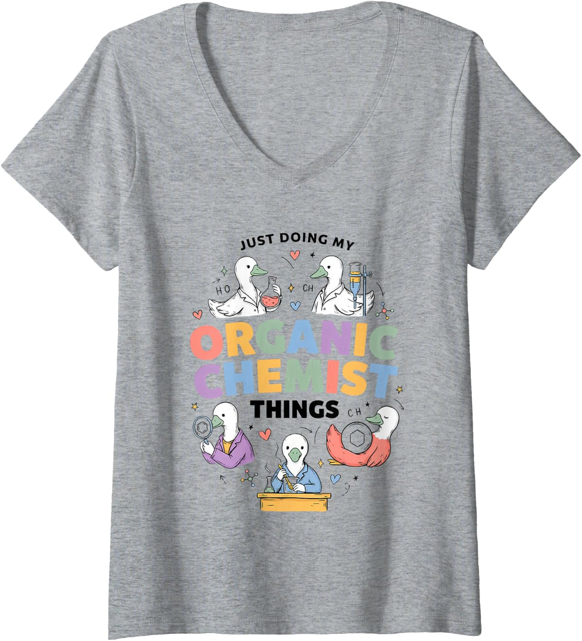 Women's Organic Chemist Chemistry Research Scientist V-Neck T-Shirt - Heather Grey
