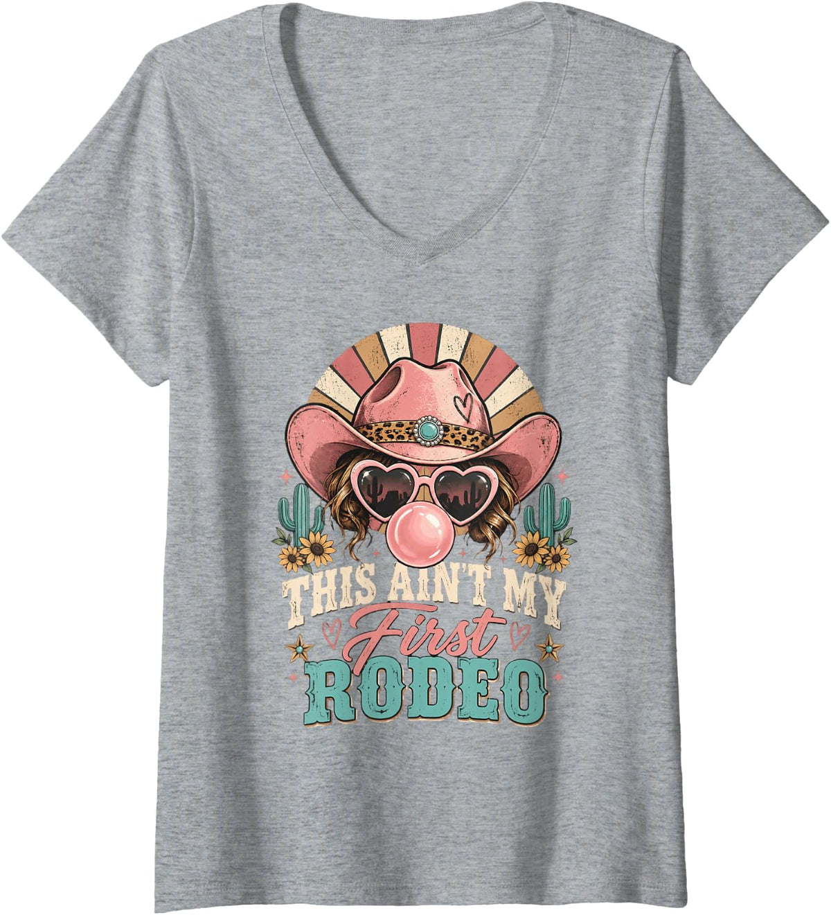Women's This Ain't My First Rodeo Western Cowgirl V-Neck T-Shirt - Heather Grey