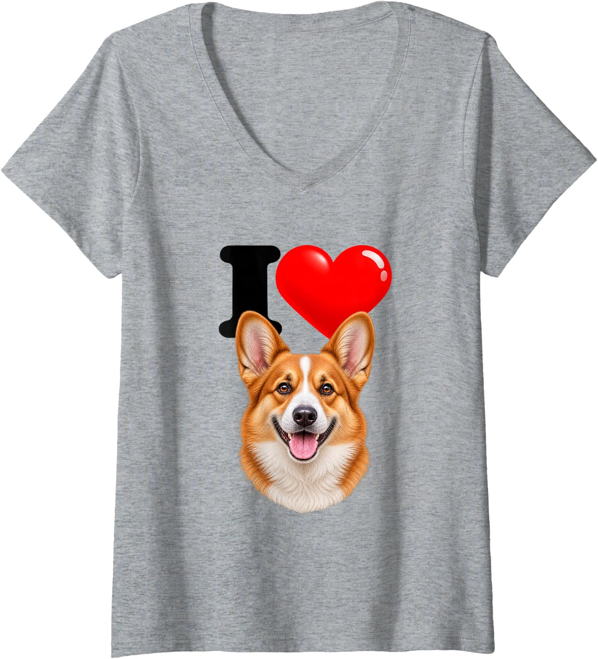 Women's I Love Pembroke Welsh Corgi Cute Dog Mom Dad V-Neck T-Shirt - Heather Grey