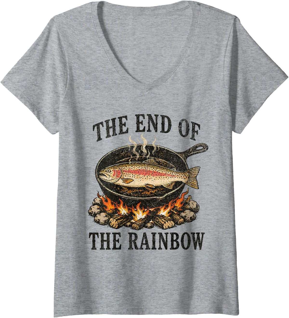 Women's The End of The Rainbow Trout V-Neck T-Shirt - Heather Grey