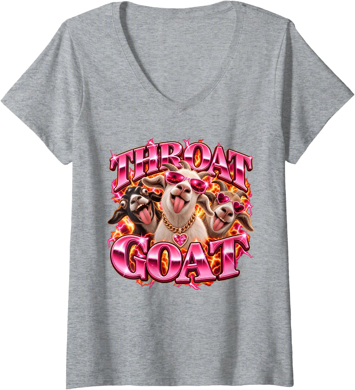 Women's Throat Goat Funny Offensive Meme Adult Humor V-Neck T-Shirt - Heather Grey