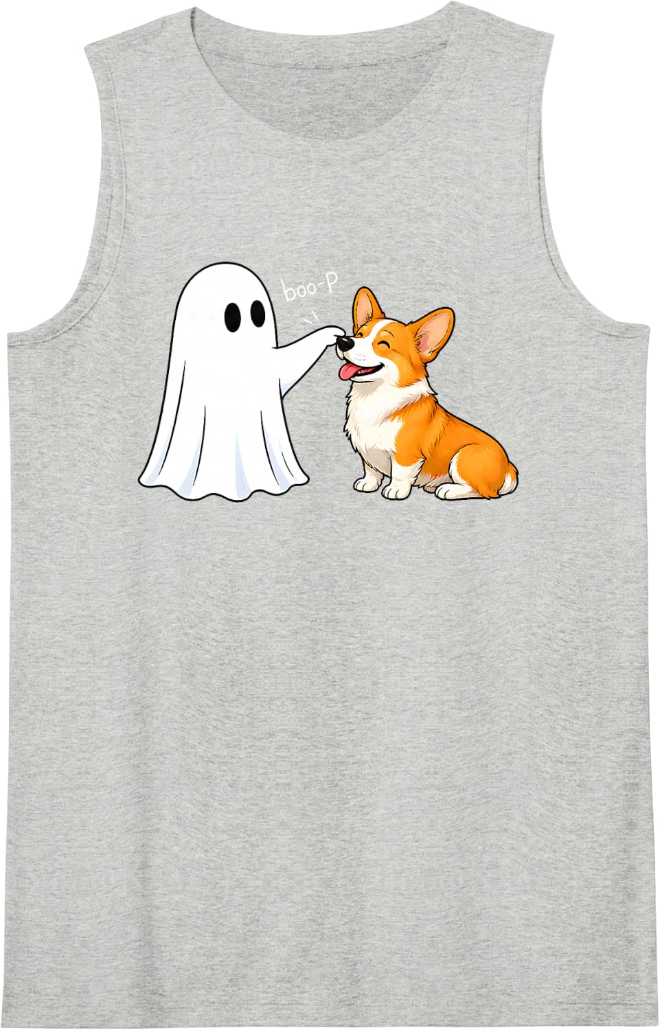 Pembroke Welsh Corgi Boo P Ghost Halloween Funny Dog Lover Sleeveless Tank Top - Heather Grey