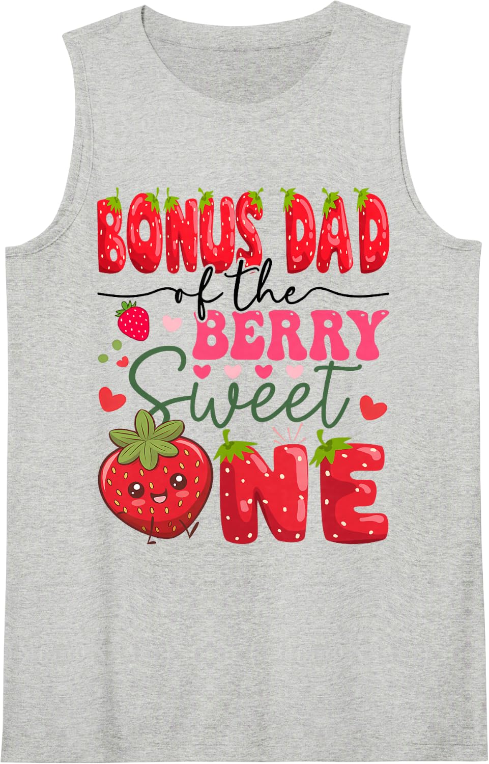 Bonus Dad of The Berry Sweet One 1St Birthday Strawberry Sleeveless Tank Top - Heather Grey