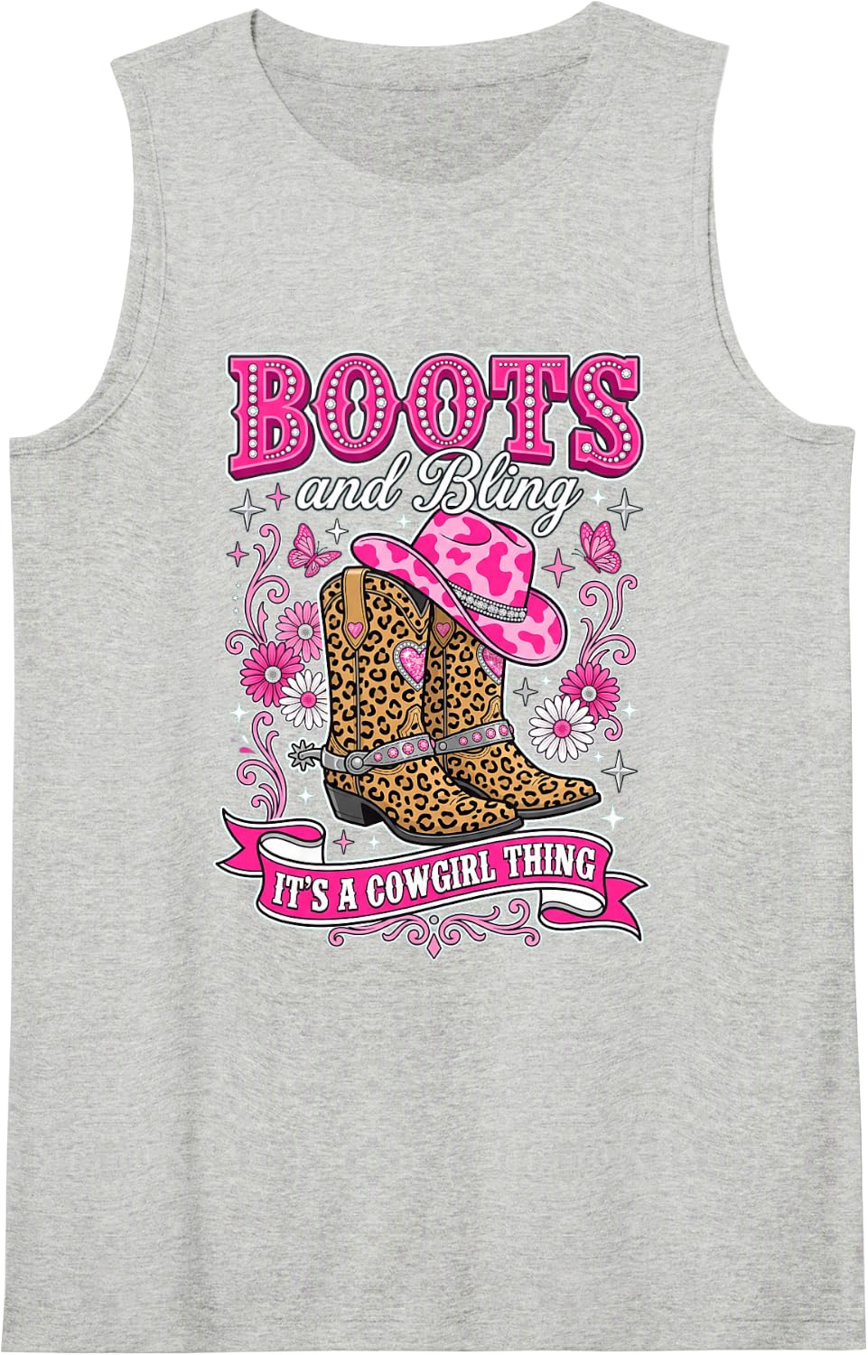Vintage Western Cowgirl Boots Country Rodeo Graphic Sleeveless Tank Top - Heather Grey